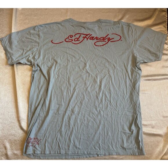 NEW Ed Hardy Deadstock PLUS T-SHIRT Gray Blue BULLDOG LOS ANGELES XXXXL 4XL - Picture 6 of 6